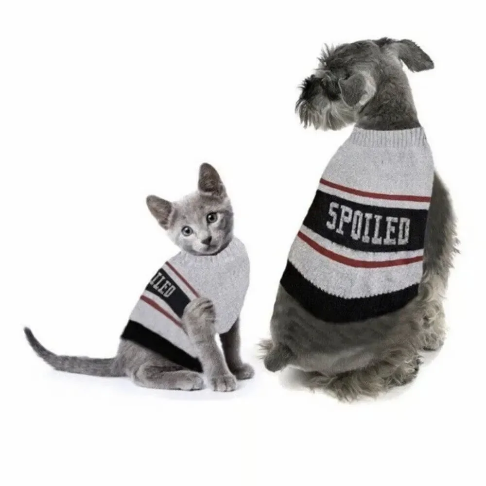 Dog Size Xsmall Spoiled Gray Black Burgundy Sweater NEW